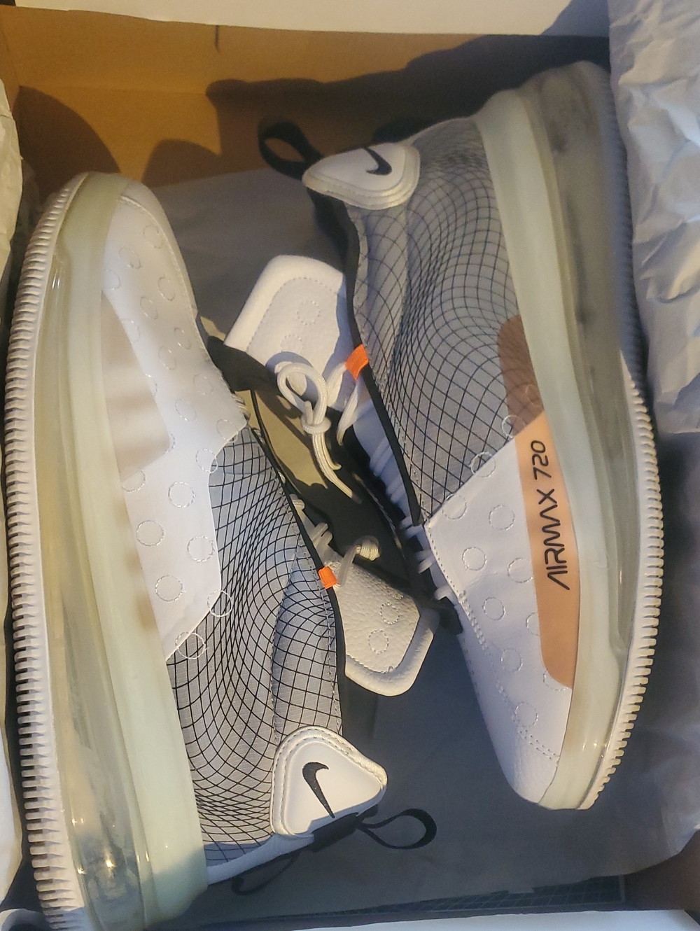 Nike Air Max 720 Waves White/Black with Orange Accent Sneakers